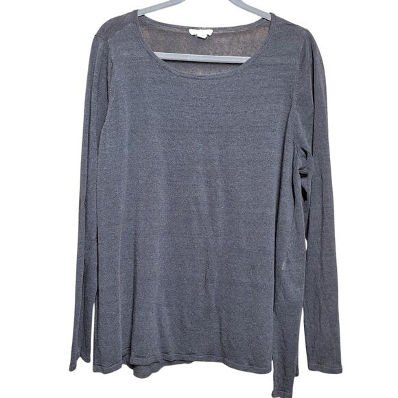 Eileen Fisher Organic linen lightweight knit long-sleeved top 3XL sweater gray - Picture 6 of 6